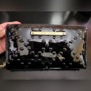 Betsey Johnson Black Patent Wallet with Hot Pink Interior